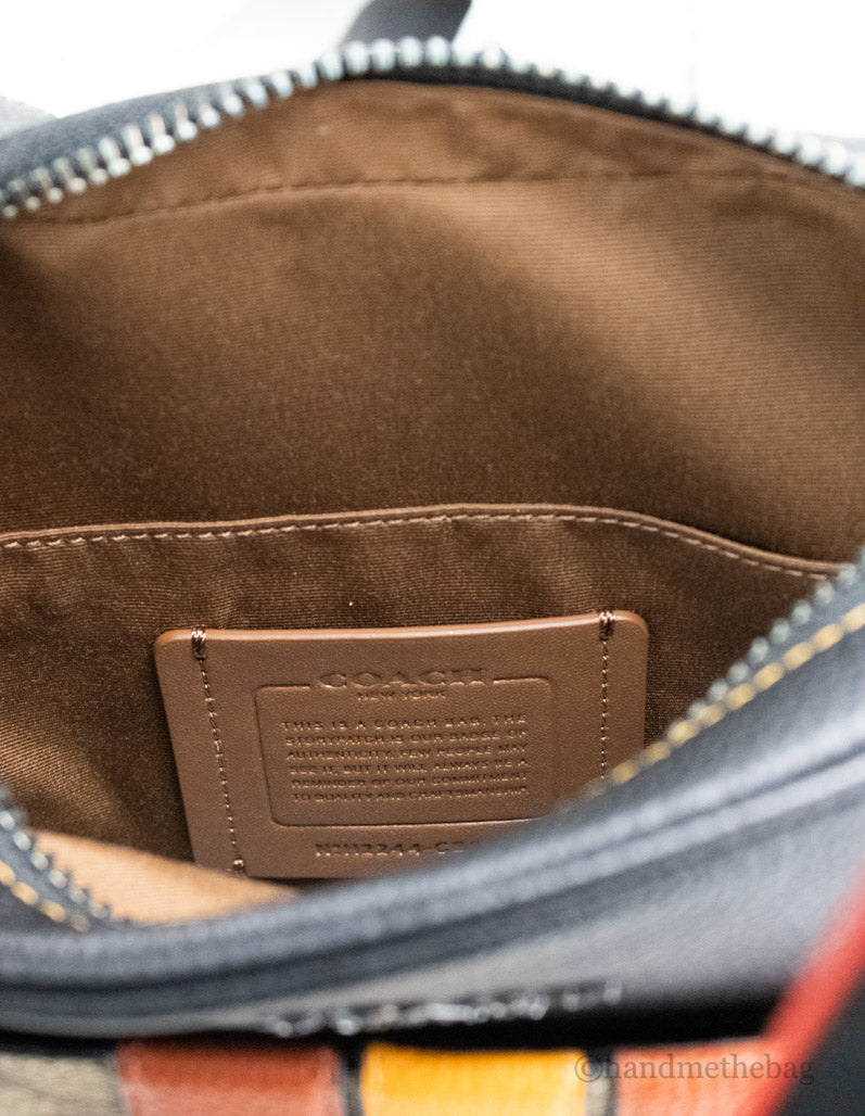 Coach Hudson 21 Khaki Terracotta Signature Varsity Stripe Crossbody