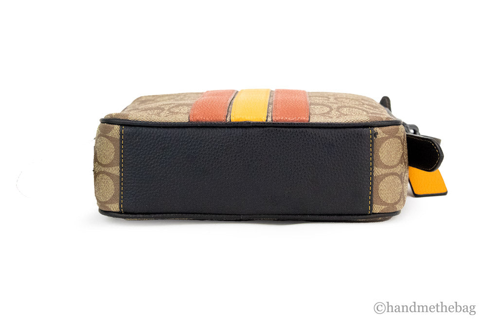 Coach Hudson 21 Khaki Terracotta Signature Varsity Stripe Crossbody