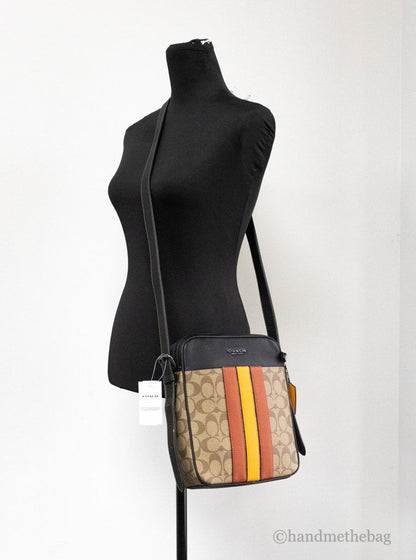 Coach Hudson 21 Khaki Terracotta Signature Varsity Stripe Crossbody