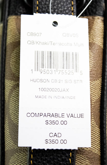 Coach Hudson 21 Khaki Terracotta Signature Varsity Stripe Crossbody